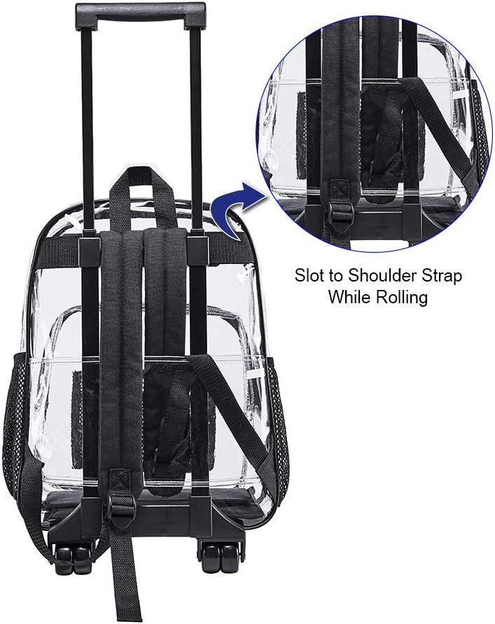 Clearworld Rolling Clear Backpack, Heavy Duty Cold-Resistant Security Black
