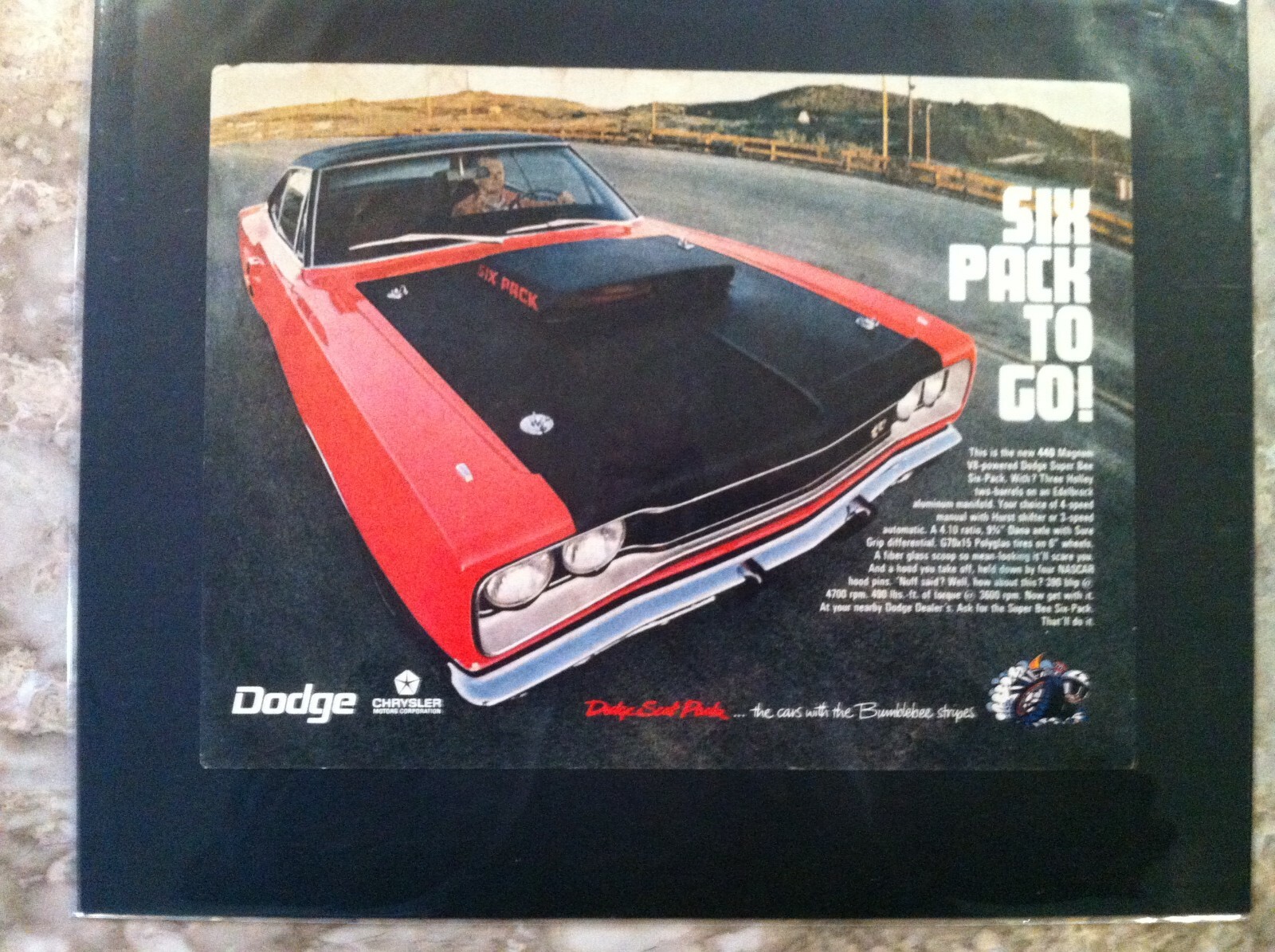 *Ready to Display*1969 Dodge Super Bee NHRA Coronet Six Pack*original* car ad c