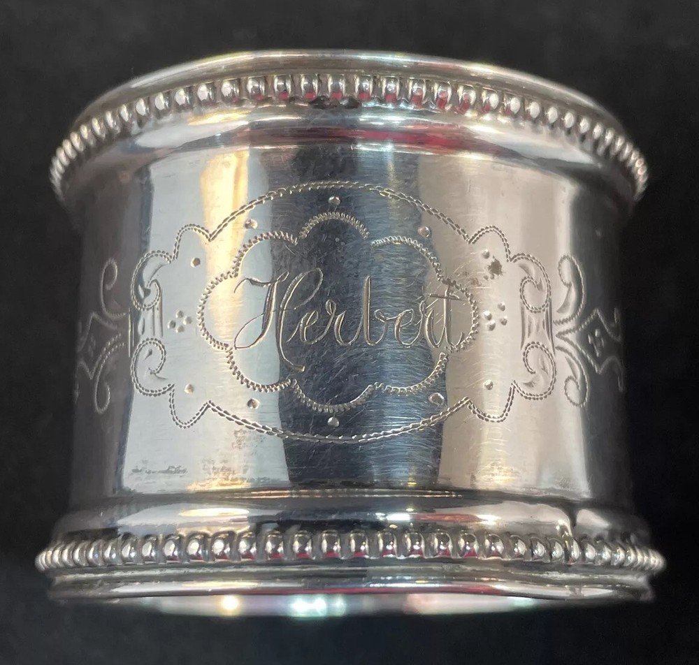 800 Sterling Silver Napkin Ring Name Engraved “Herbert”