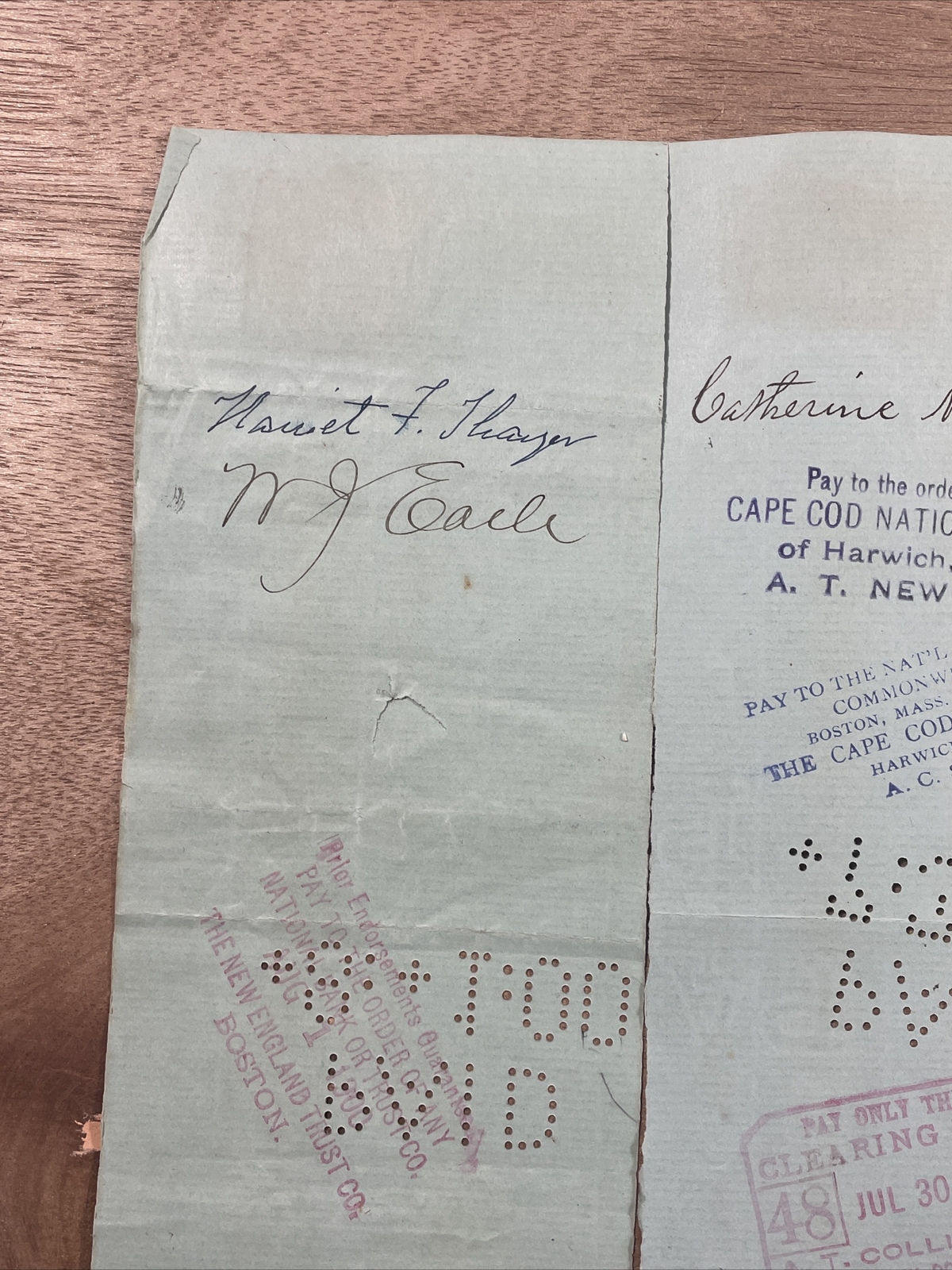 4 Vintage 1900 Merchants National Bank Boston Canceled Checks 2 Cent Stamps