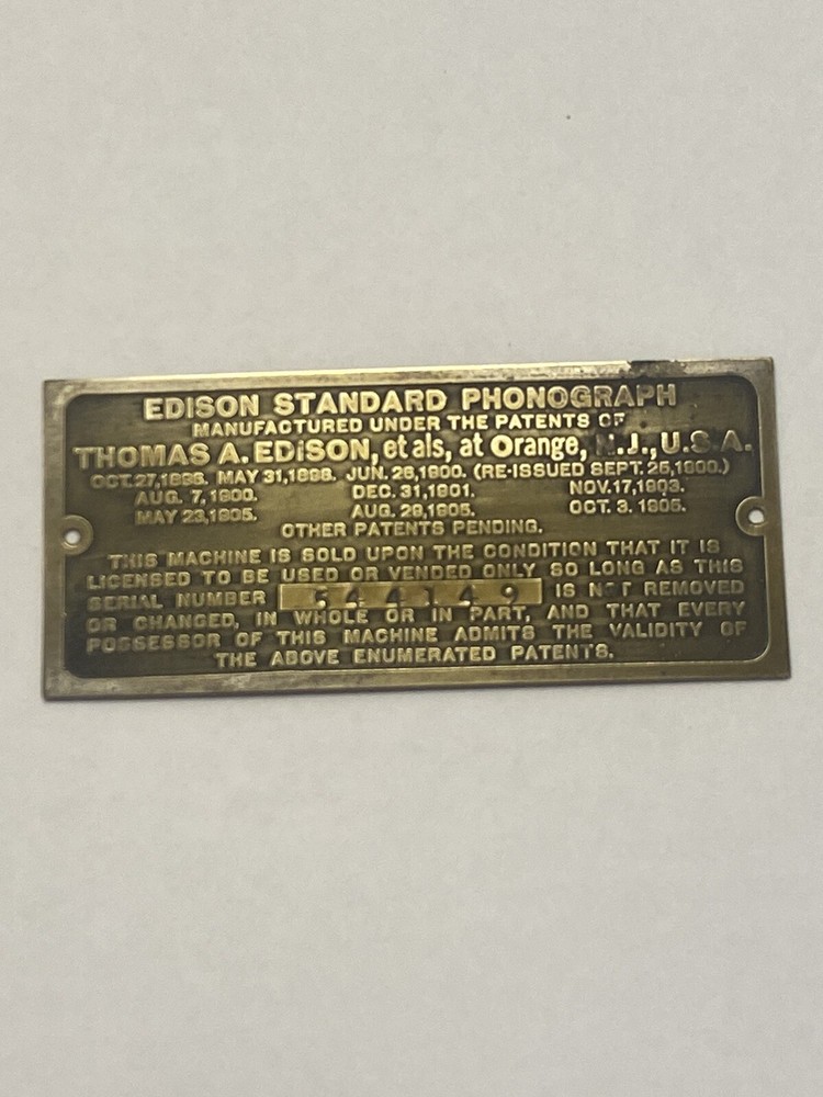 Id Data Tag Edison Standard Phonograph Free Shipping Serial # 544149