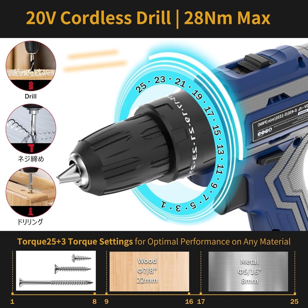 20V Cordless Drill with LED Light & Variable Speed - Ultimate DIY Tool Kit