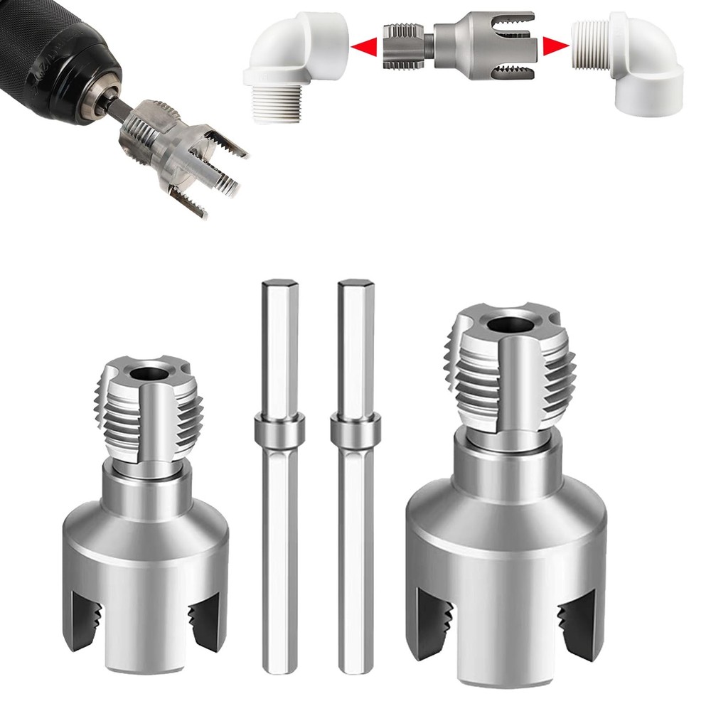 PVC Pipe Threader Kit, 3 Piece Set, 1/2" 3/4" 1" NPT Sizes, Dual-Function Int...