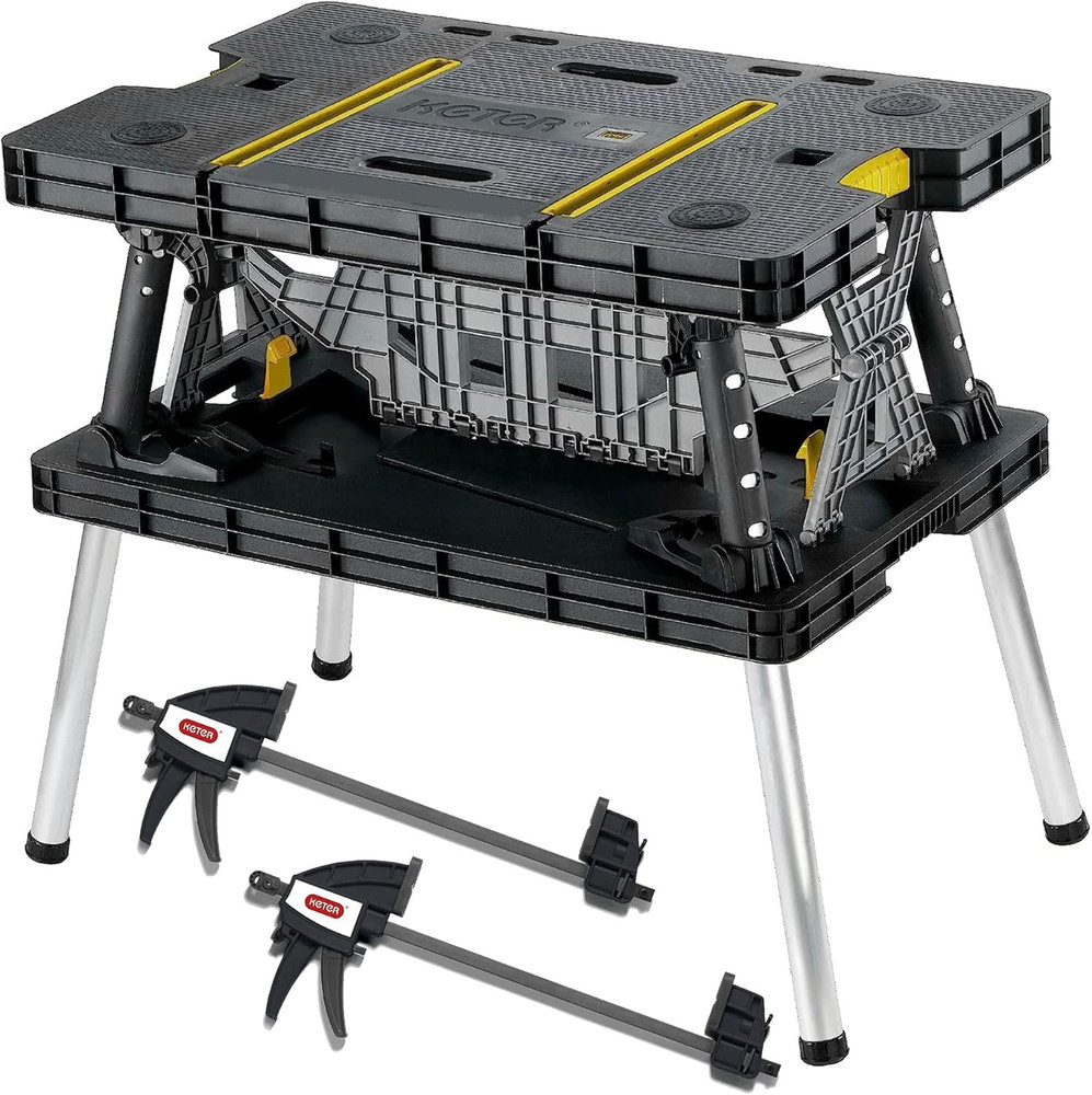 Keter Heavy-Duty Folding Workbench with 1,000 Pound Capacity - Foldable Work Tab