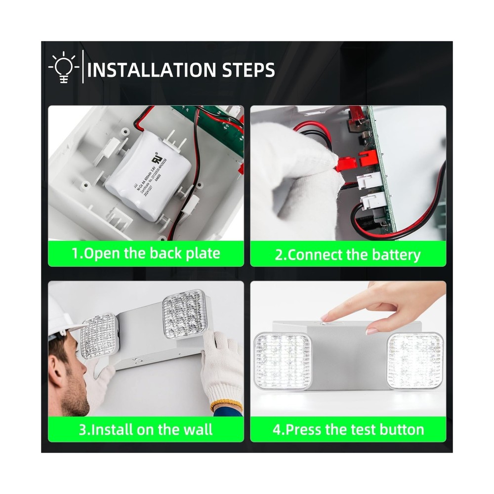 Emergency Light, LED Emergency Lighting with Battery Backup, 2 Adjustable Hea...