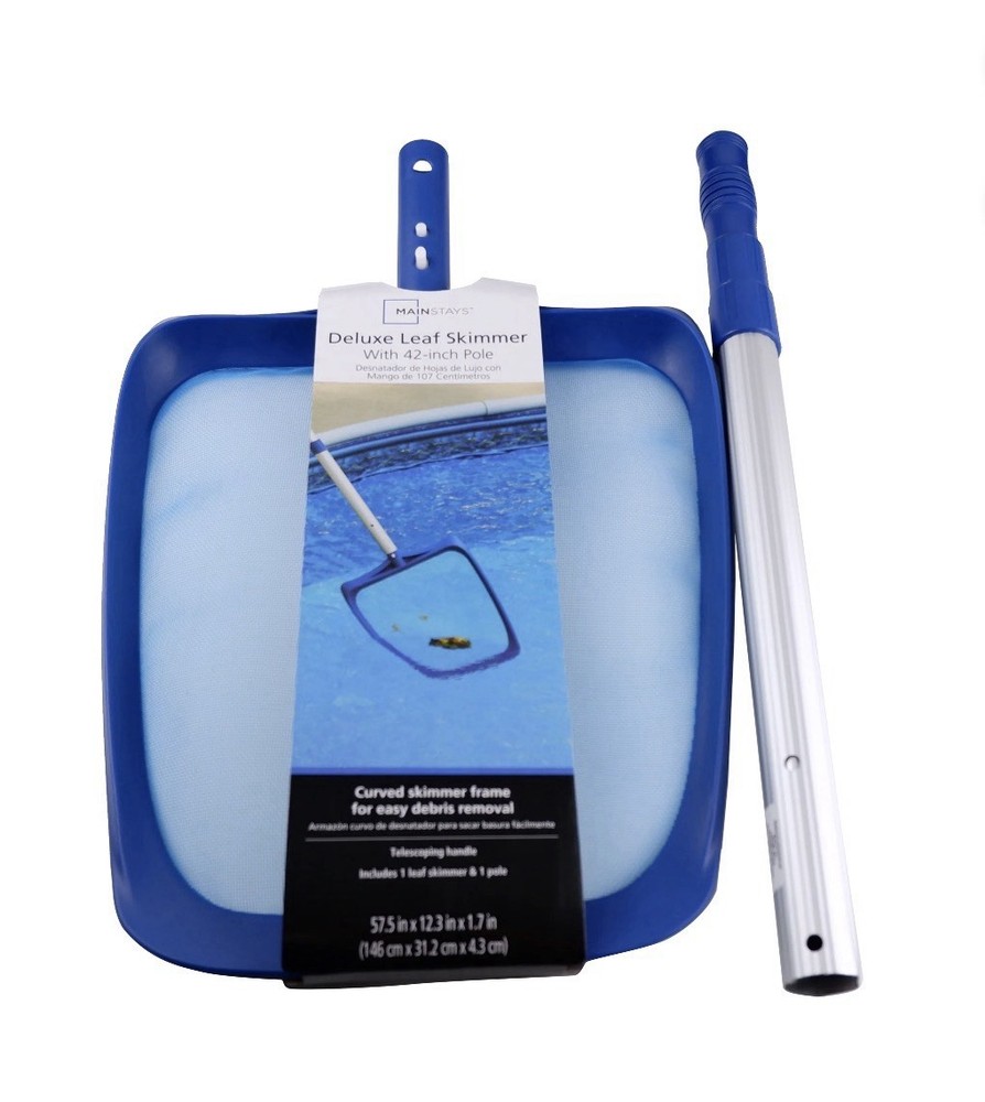 MAINSTAYS Deluxe Pool Leaf Skimmer 42" Pole & Curved Frame Telescoping Handle