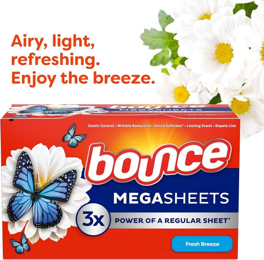 Bounce Mega Dryer Sheets, Fresh Breeze, 130 Count