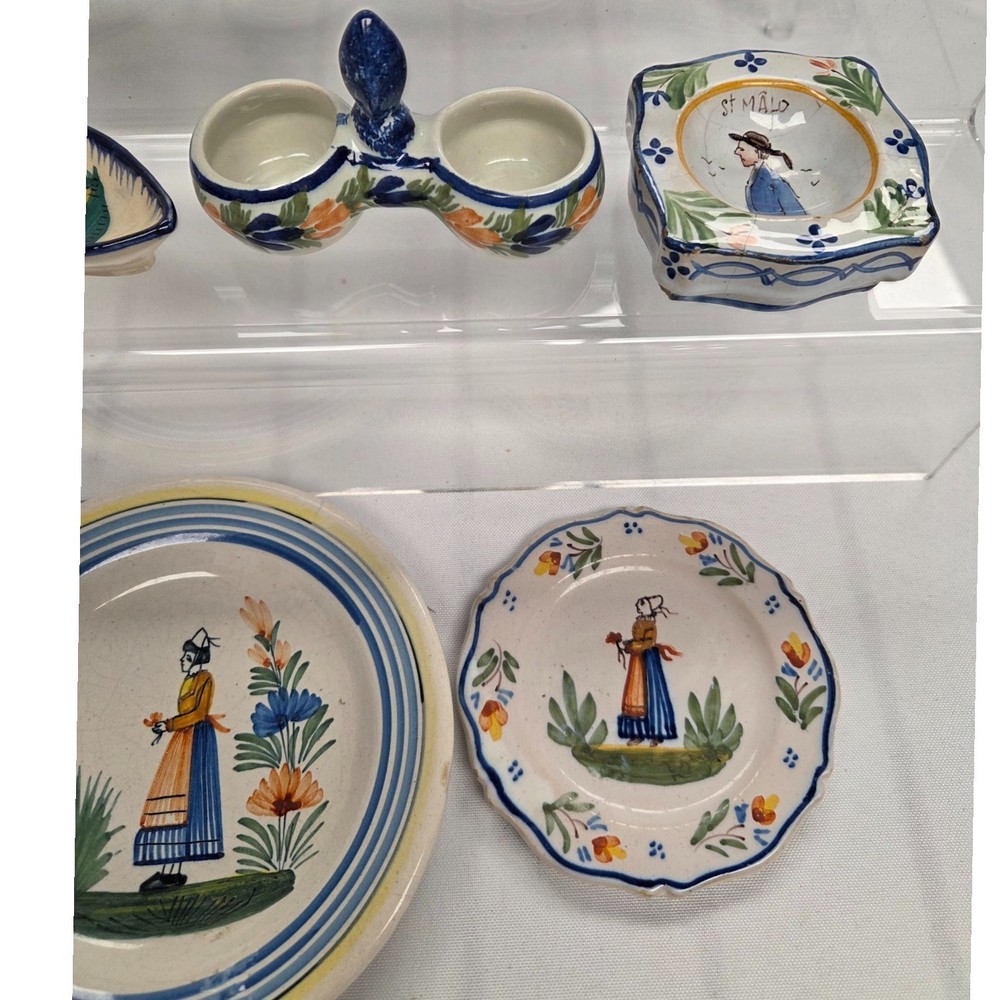 C020 13 pc QUIMPER-OPEN SALTS, SMALL PLATES, etc.