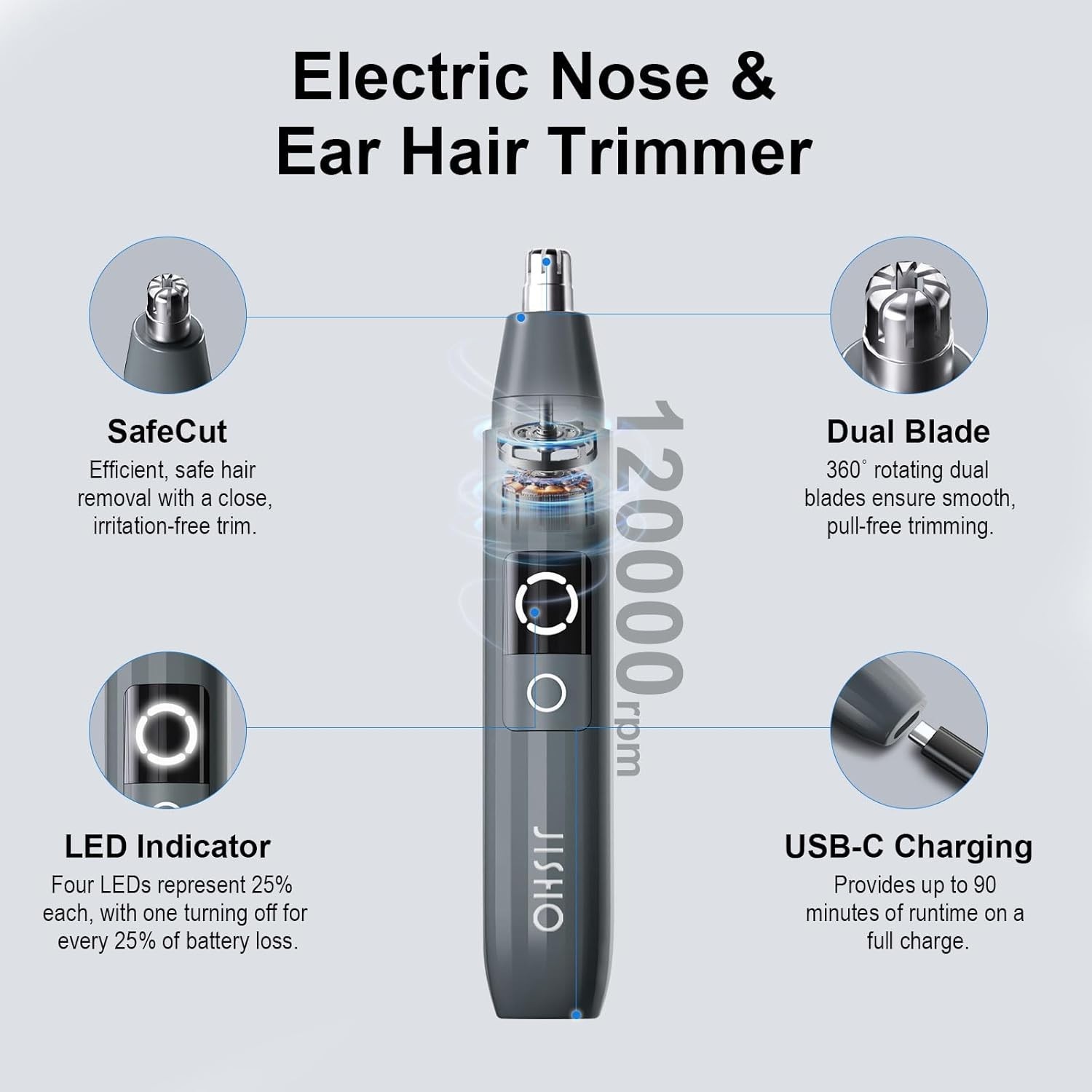 Ear and Nose Hair Trimmer with LED indicator USB Rechargeable Water Resistant