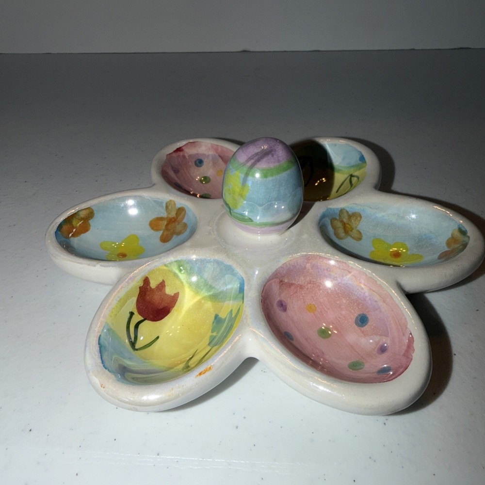 Easter Egg Platter Candy Colored Egg Dish Holds 6 Blue Multicolored