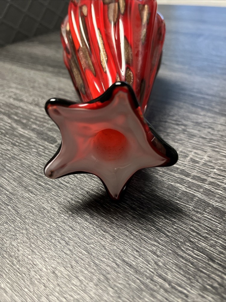 Red Glass Vase Leopard Look Brown Glitter