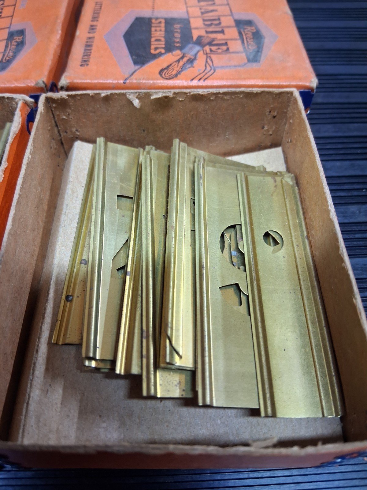 Vintage Reeses Adjustable Brass Stencils Lot Gothic 1" Letters