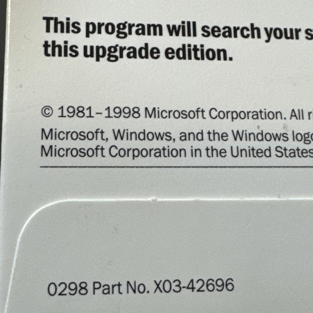 Microsoft Windows 98 Second Edition Upgrade Original Disc & Factory Sealed