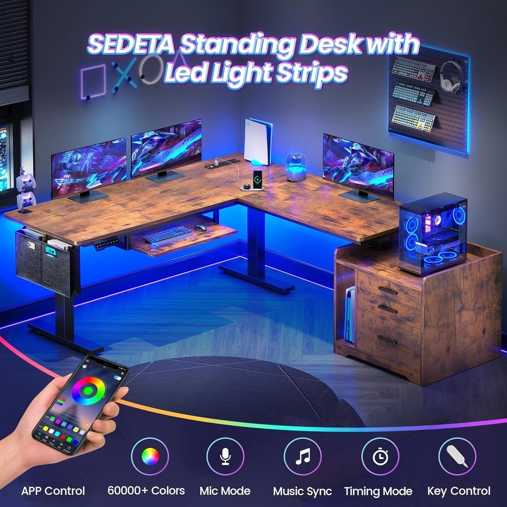 L Shaped Electric Standing Desk with 3 Drawers, Height Adjustable Computer Desk