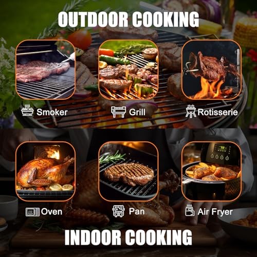 Wireless Smart Meat Thermometer,330FT Bluetooth Range,100% Wood