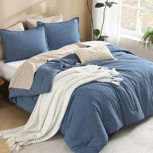 Comforter Full Size Set, 3 Pieces Lightweight Solid Full (79"x90") Haze Blue