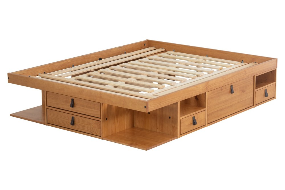 Memomad Bali Bed - Full Size Storage Platform Bed Frame with Drawers (Oak)