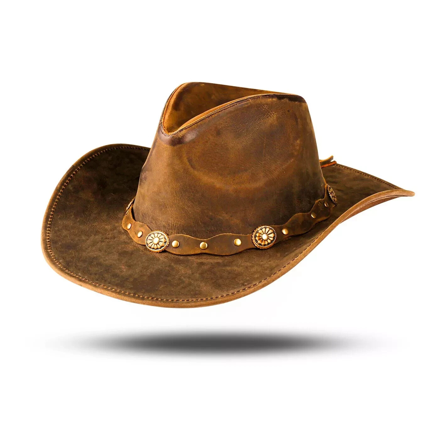 Men and Women Brown Genuine Leather Cowboy Western Hat