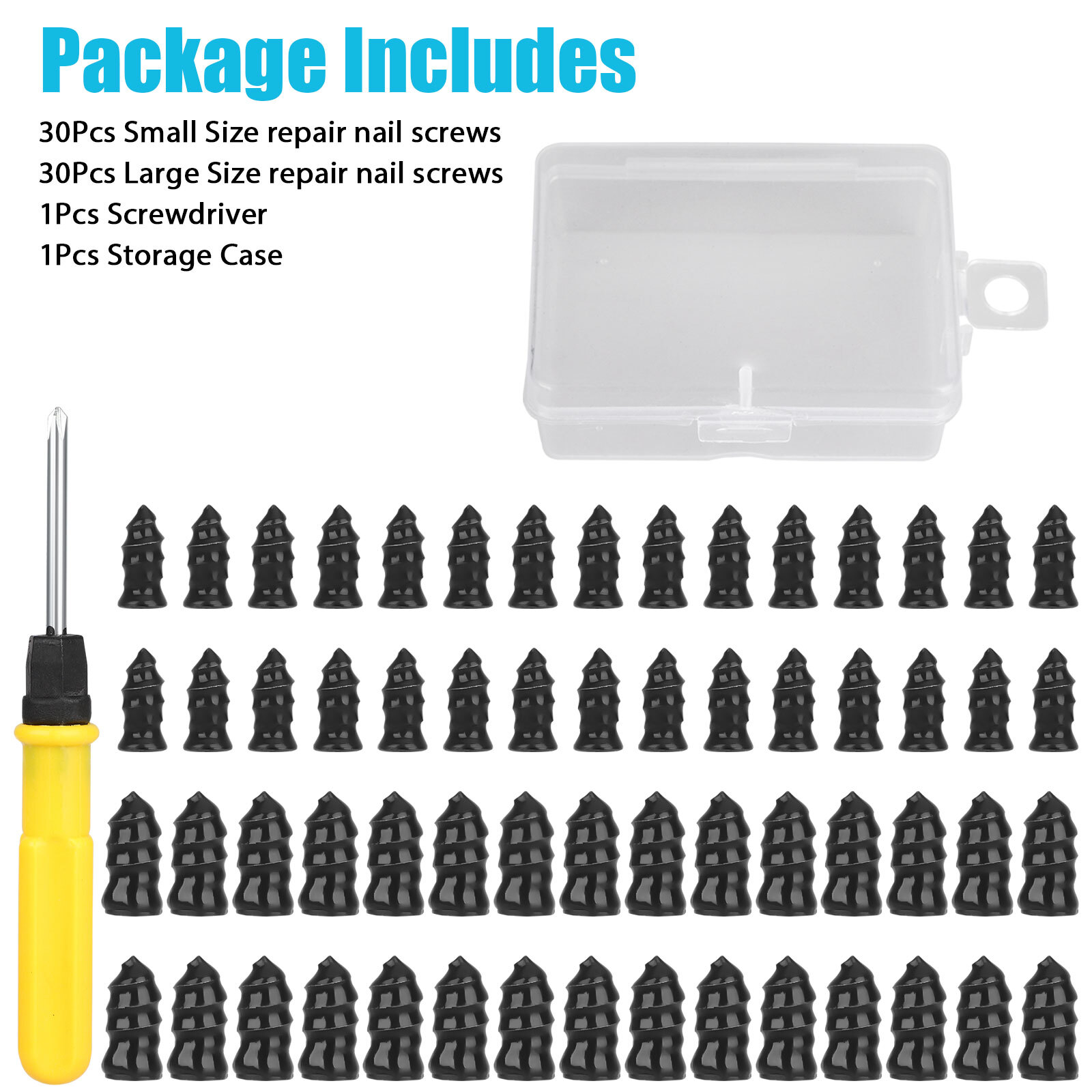60PCS Car Vacuum Tire Repair Nails Rubber Screw Nail + Screwdriver Fast Tool Set