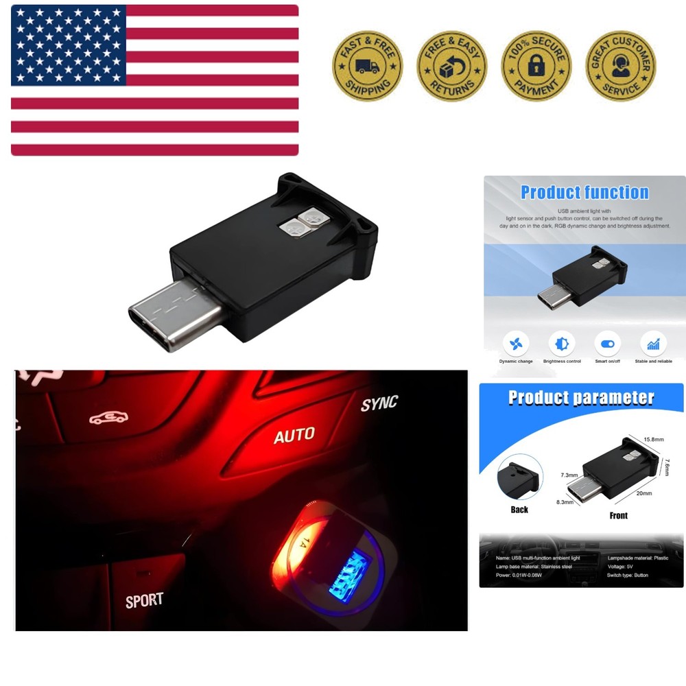 USB Type C LED Ambient Light, 8 Colors RGB Dynamic Gradient Brightness Interi...