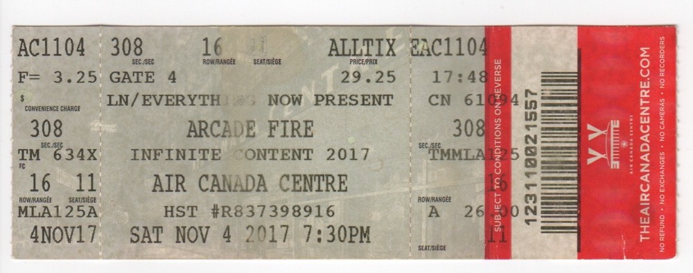 2017 Arcade Fire Used Concert Ticket Stub