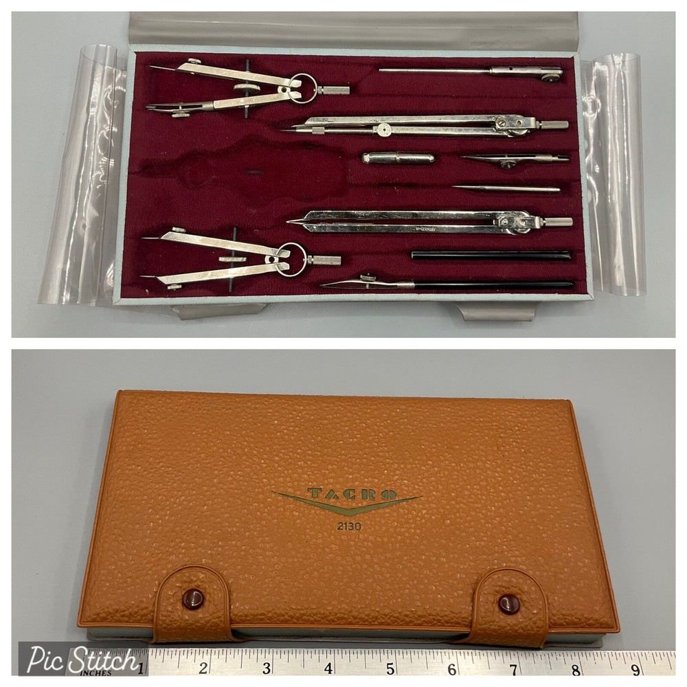 Vintage Tacro Drafting Engineering Compass Set 2130 West Germany ALMOST COMPLETE