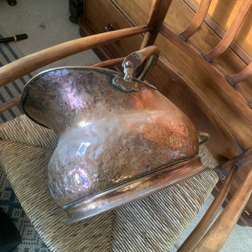 Antique victorian copper coal scuttle bucket