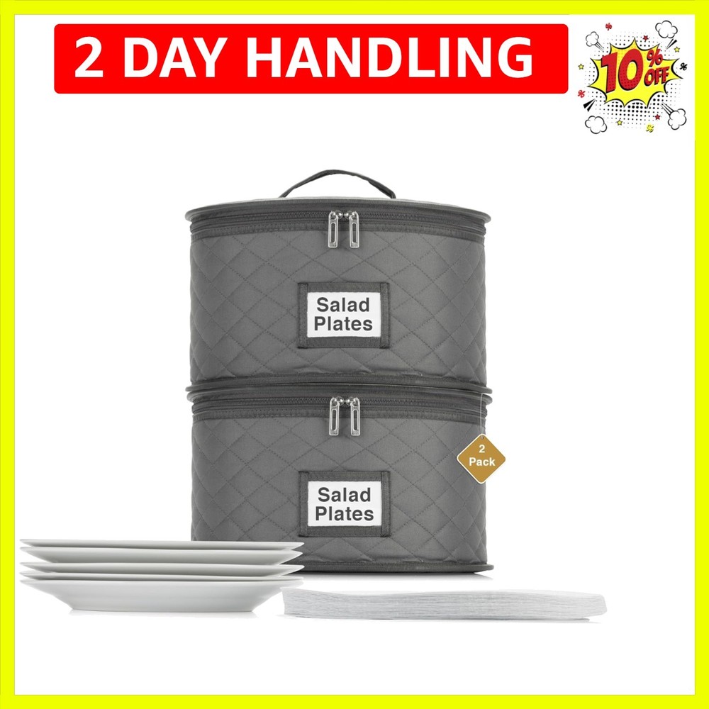 2 Pack 10" Salad Plate Quilted Cases - China Storage Container - Stackable Wi...
