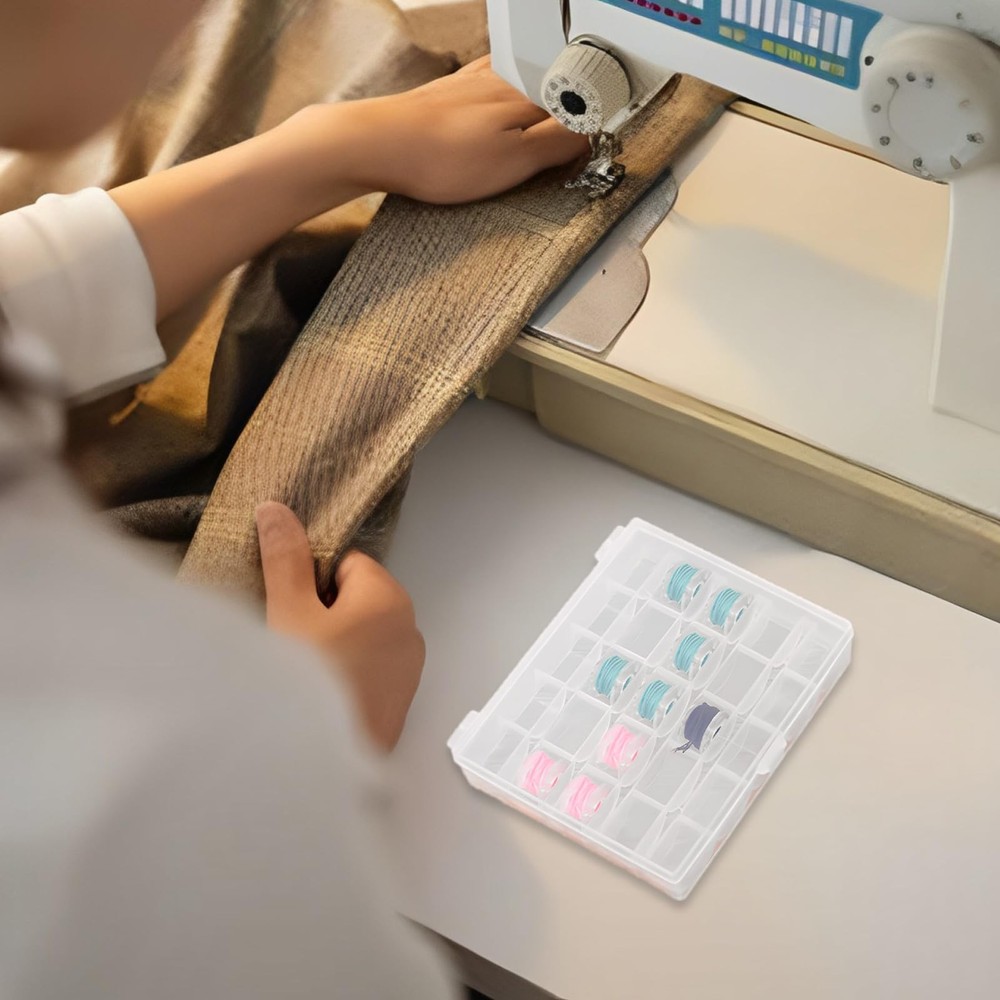 12PCS Plastic Empty Bobbin Storage Case, 25 Slots, Transparent, Organizer