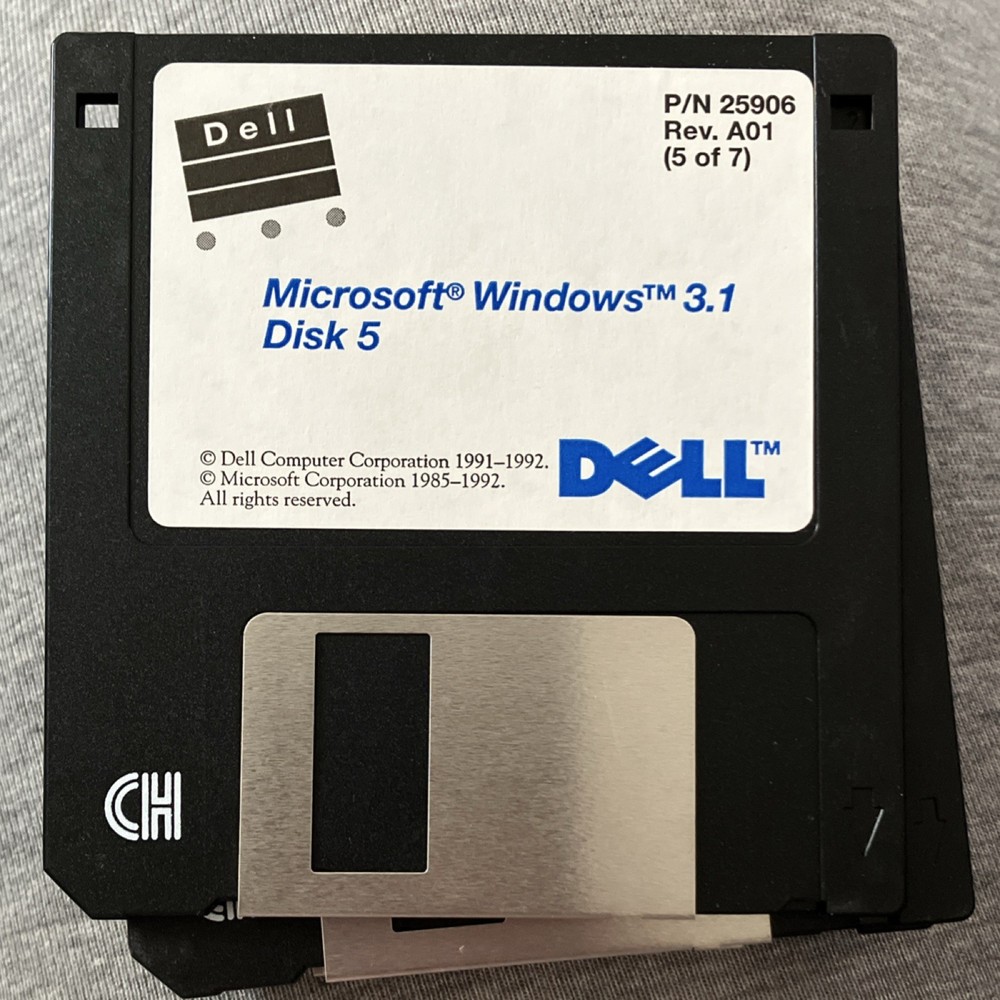 Vintage 1992 Dell Microsoft Windows 3.1 3.5" Floppy Disk Operating System Set