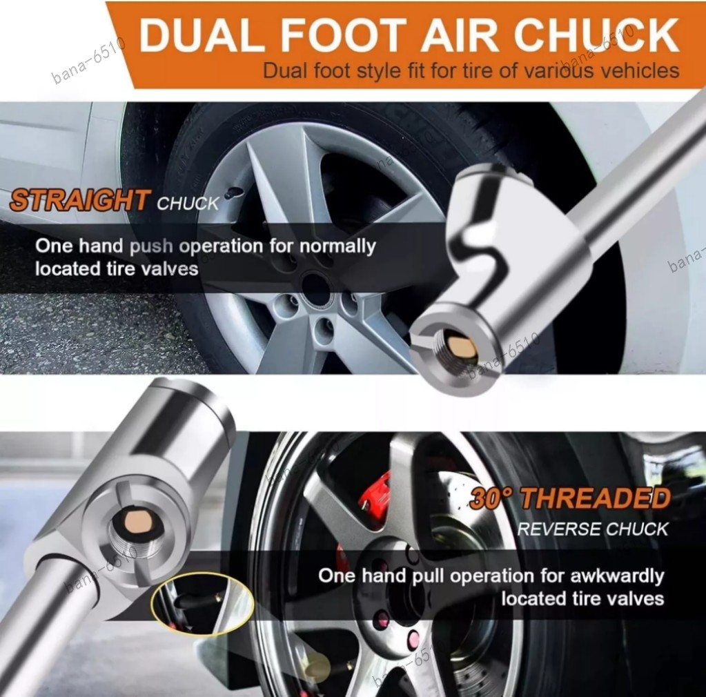 Dual Head Air Chuck 1/4" FNPT Straight Foot Lock On Truck RV Tire Inflate Chuck
