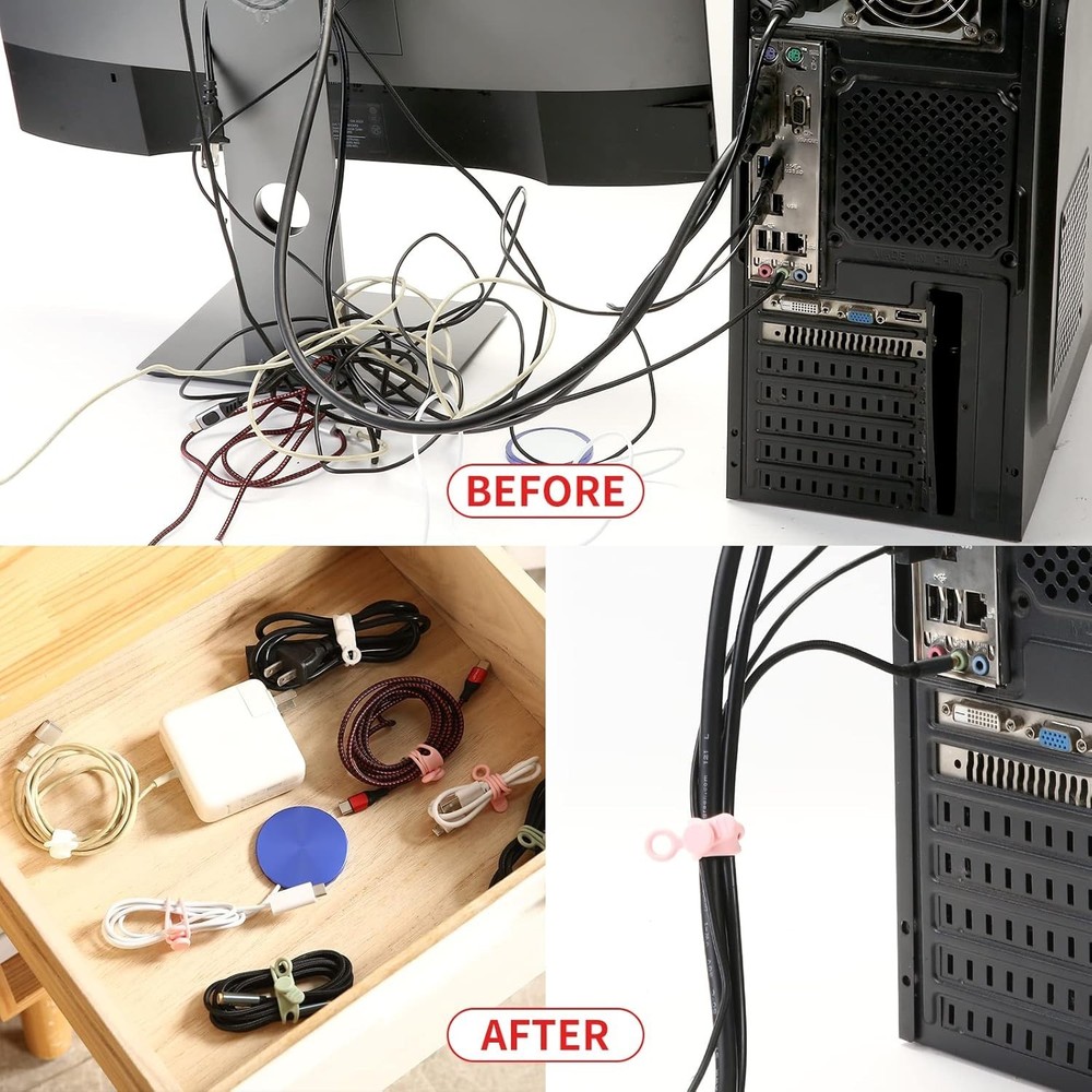Versatile 25PCS Silicone Cable Management Ties - Safe & Reusable Organization