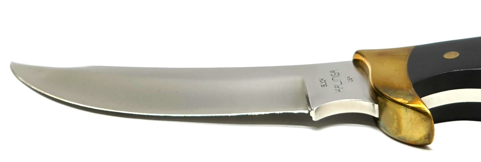 Buck Kalinga knife with black handle and brown leather sheath