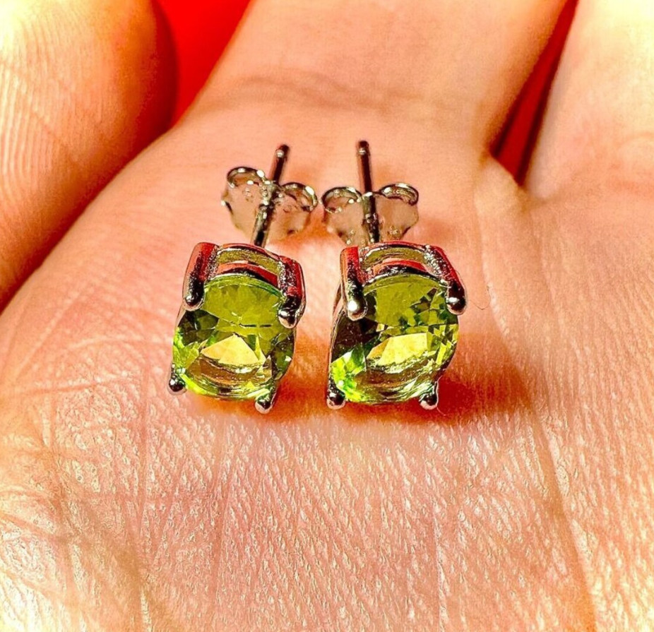 Natural Oval Cut Peridot Stud Earrings 925 Silver Peridot Studs Anniversary Gift