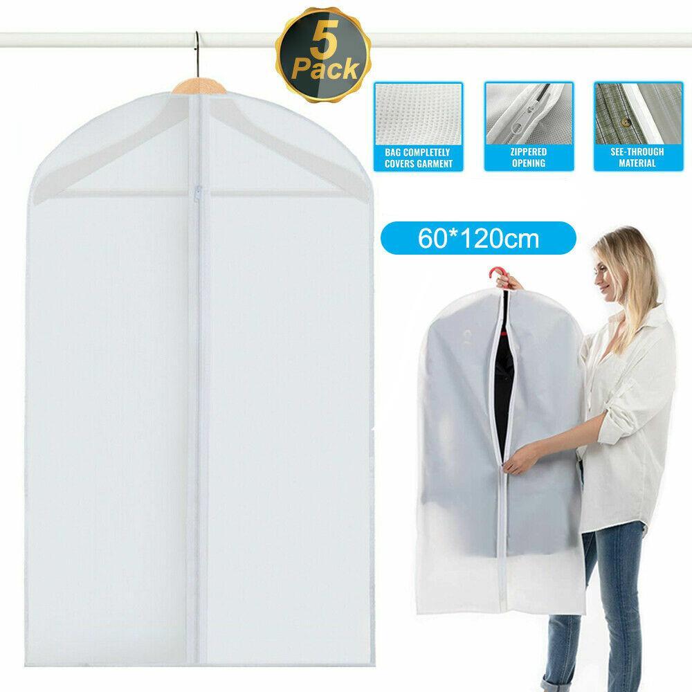 5pcs Clothes Coat Protect Garment Cover Bags Suit Storage Bags Zipper Dress NEW