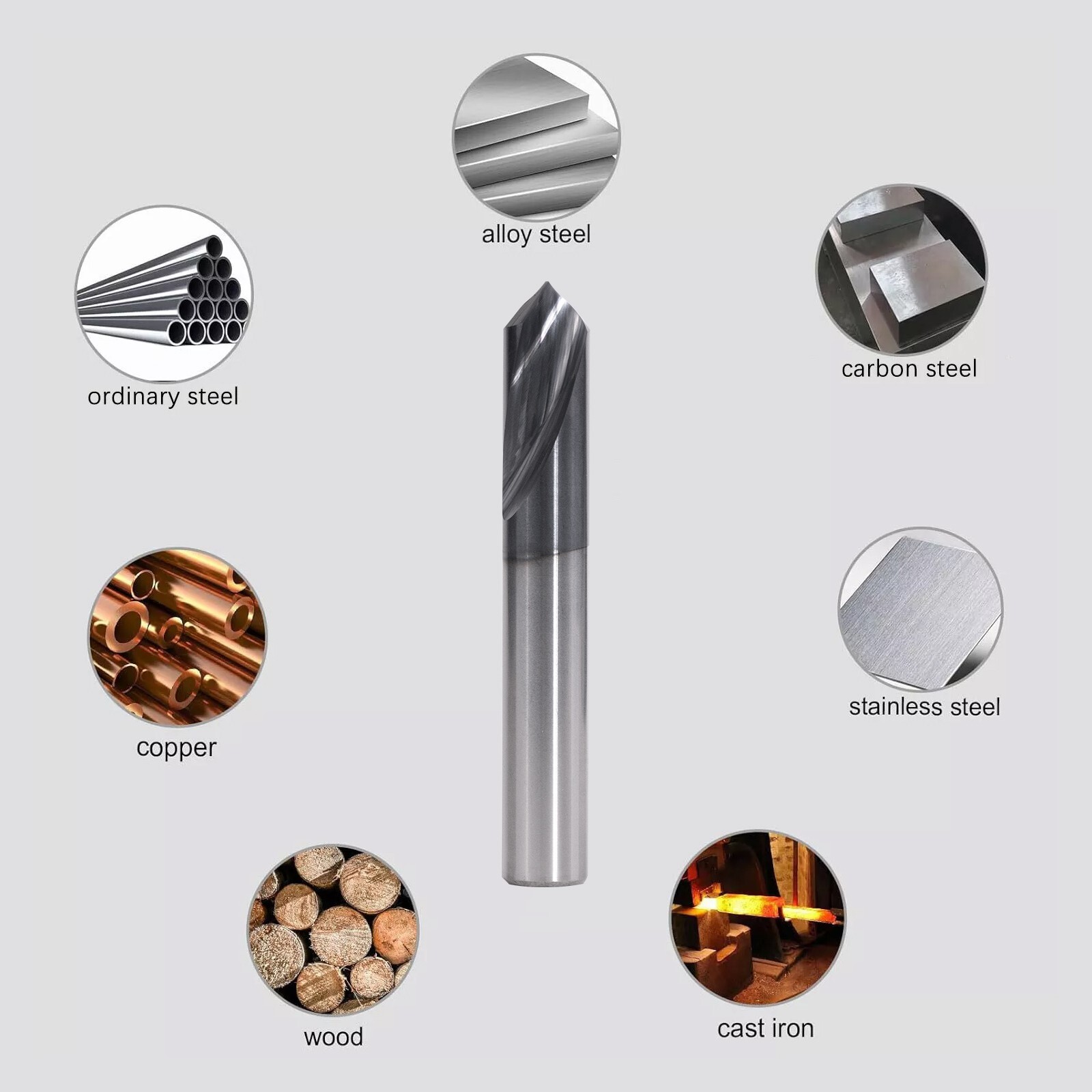 2PCS 2 Flute 3/8"x1"x2-1/2" 90 Degree Solid Carbide Spot Drill - AlTiN Coated