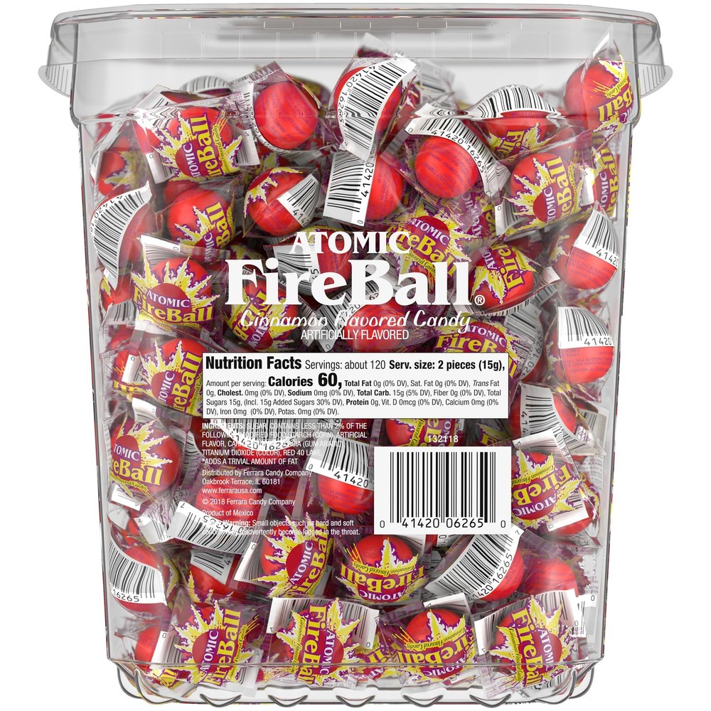 Wonka Atomic Fireball, Candy, Cinnamon Flavor, Individually Wrapped, 64.8oz (...