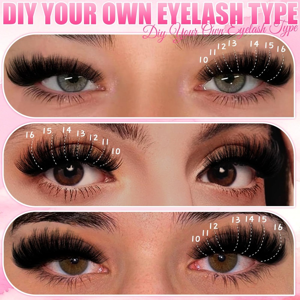 Lash Clusters Kit 32 Top 6 Bottom Wispy Lashes Extensions, 10-16mm D Curl