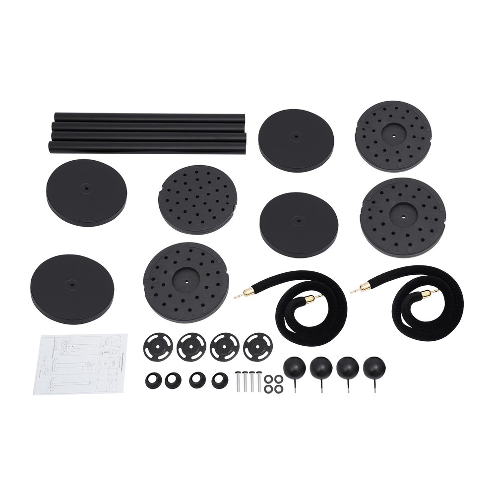 4 PCS Black Stanchion Posts Crowd Control Barriers Pole Post Set with Ball Top