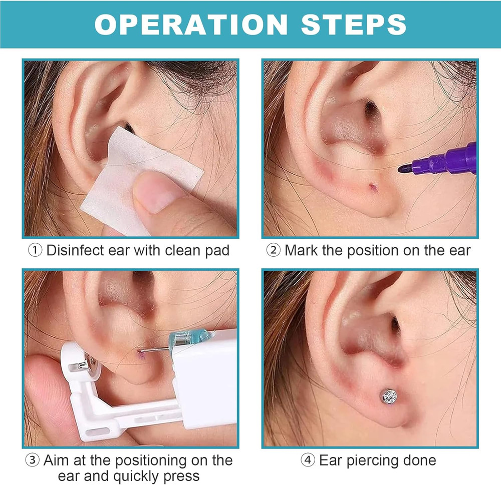 Ear Piercing Kit - 36Pcs Disposable Ear Piercing Gun Kit Includes 12Pcs Self Ea