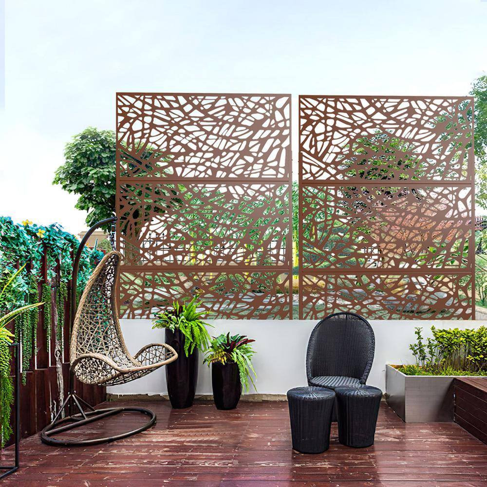 3-Panel Rust-Colored Weather Resistant Panel Screen