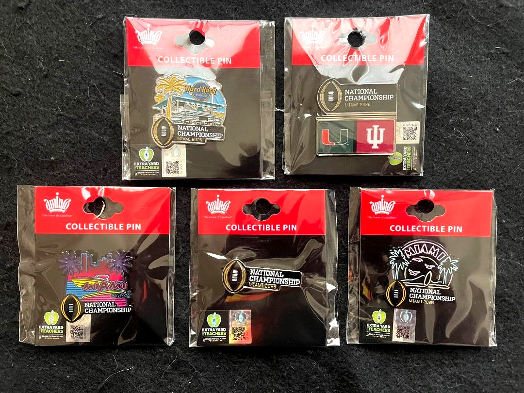 5 Pack of 2026 CFP Championship Miami Indiana Collectible Pins One of Each