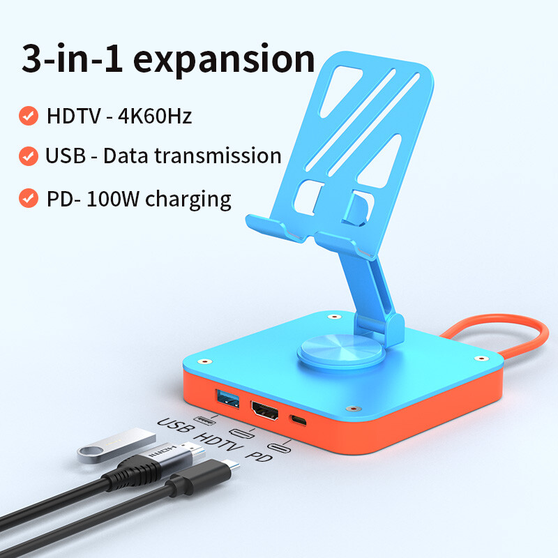 Adjustable Stand Adapter 3in1 Type-C Multi-functional HUB for Switch SmartPhone