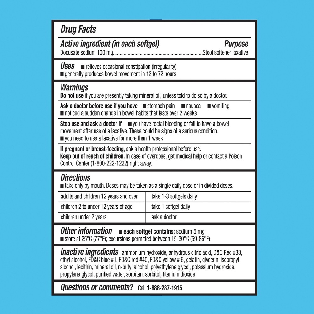 Equate Stool Softener Laxative Softgels for Constipation, 100 mg, 400 Count