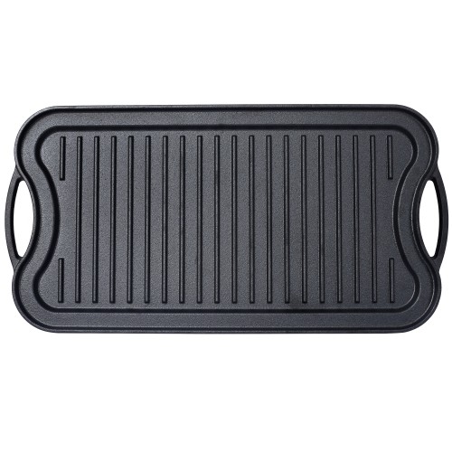 Pre-Seasoned Cast Iron Reversible Rectangular Grill/Griddle, Black,20inch x 10in
