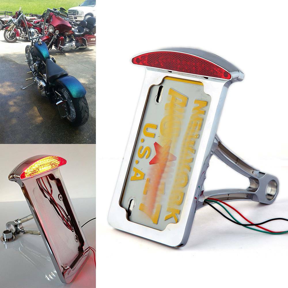 CHROME SIDE MOUNT LICENSE PLATE LIGHT BRACKET LED FOR HARLEY MOTORCYCLE VERTICAL