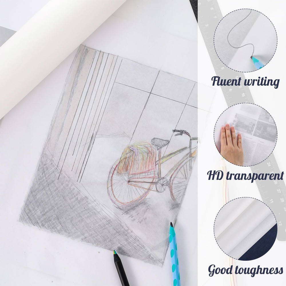 Tracing Paper Roll 24in x 30yd, White Trace Paper Pattern Paper Translucent T...