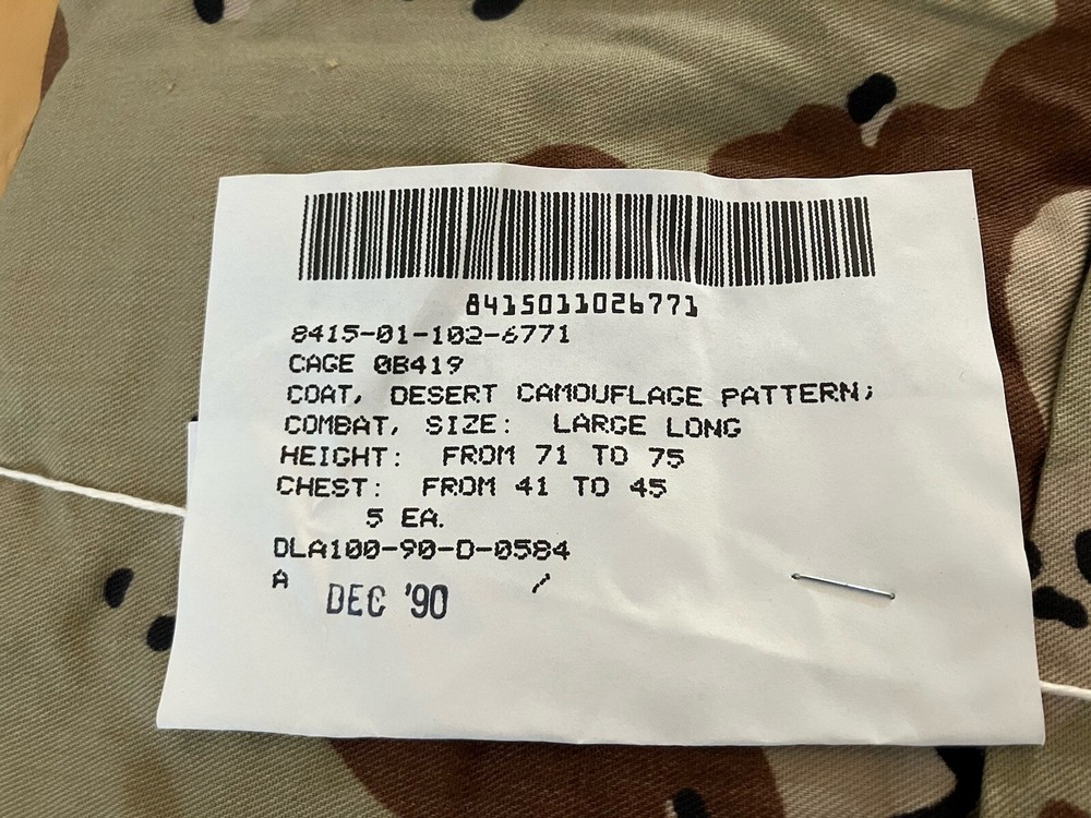 Original USGI 6 Color Desert / Chocolate Chip Uniform Jacket Size - LARGE LONG
