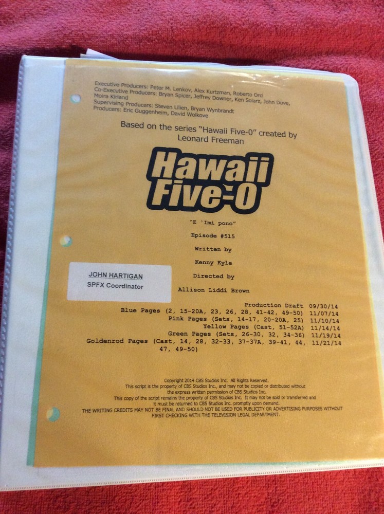 HAWAII FIVE-O ORIGINAL SCRIPT 515 SCHEDULE 2014 E 'IMI PONO DANIEL DAE KIM
