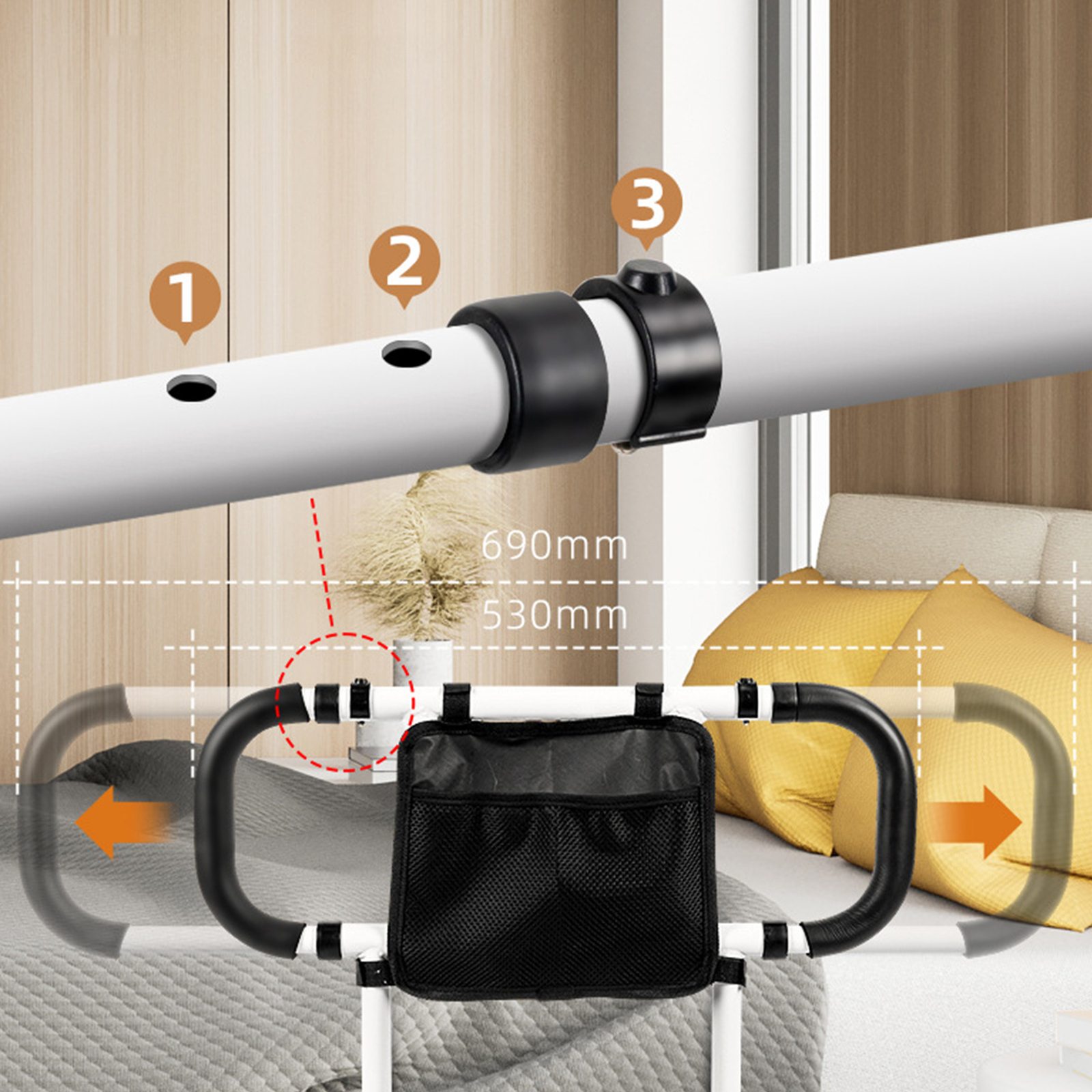 Foldable Bed Rails Height Width Adjustable Bed Guard Handles Bar For Elderly